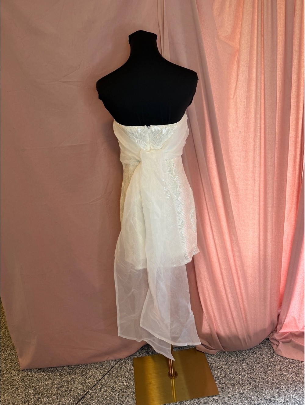 Lulus Strapless White Sequin Dress with Sheer Back Overlay, Size M - Picture 2 of 5